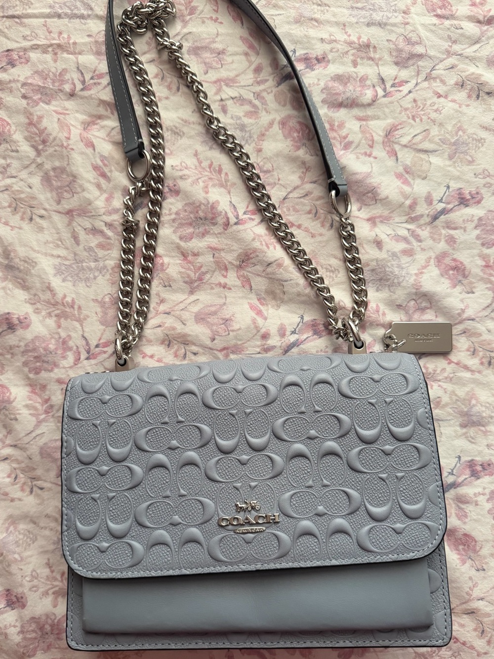 Coach Signature Embossed Leather Crossbody Bag in Light Gray